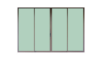 Four panels sliding door frame with transparent green glass taken from outside view