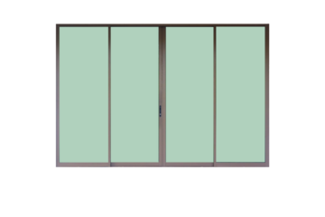 Four panels sliding door frame with transparent green glass taken from outside view