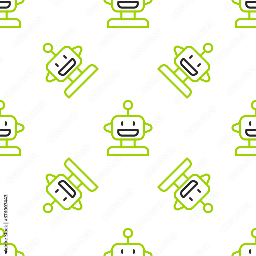Poster line robot toy icon isolated seamless pattern on white background. vector