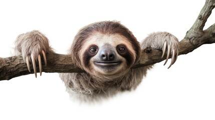  a close up of a sloth on a branch with its hands on it's back and eyes wide open.  generative ai - obrazy, fototapety, plakaty