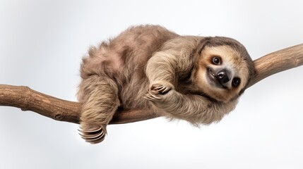  a sloth hanging upside down on a tree branch with it's front paws on it's back end.  generative ai