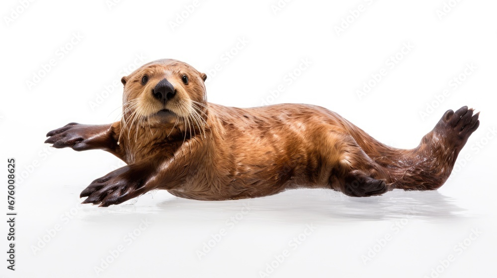 Poster a close up of a sea otter floating on its back with it's paws in the air and it's front paws in the 