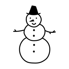 Christmas cute snowman with hat. Doodle style. Vector illustration on isolated background.