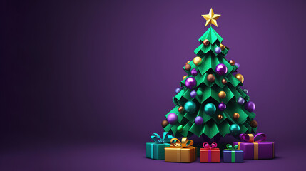 3d Christmas tree with gifts with copy space