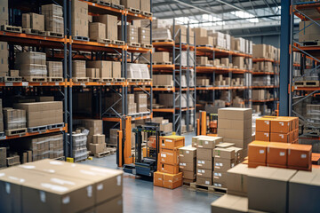 Logistic wholesale storehouse, for furniture merchandise inventory and wood material. Construction supplies big box store