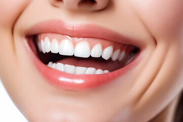 Obraz premium close-up Beautiful happiness smile woman mouth, AI generated