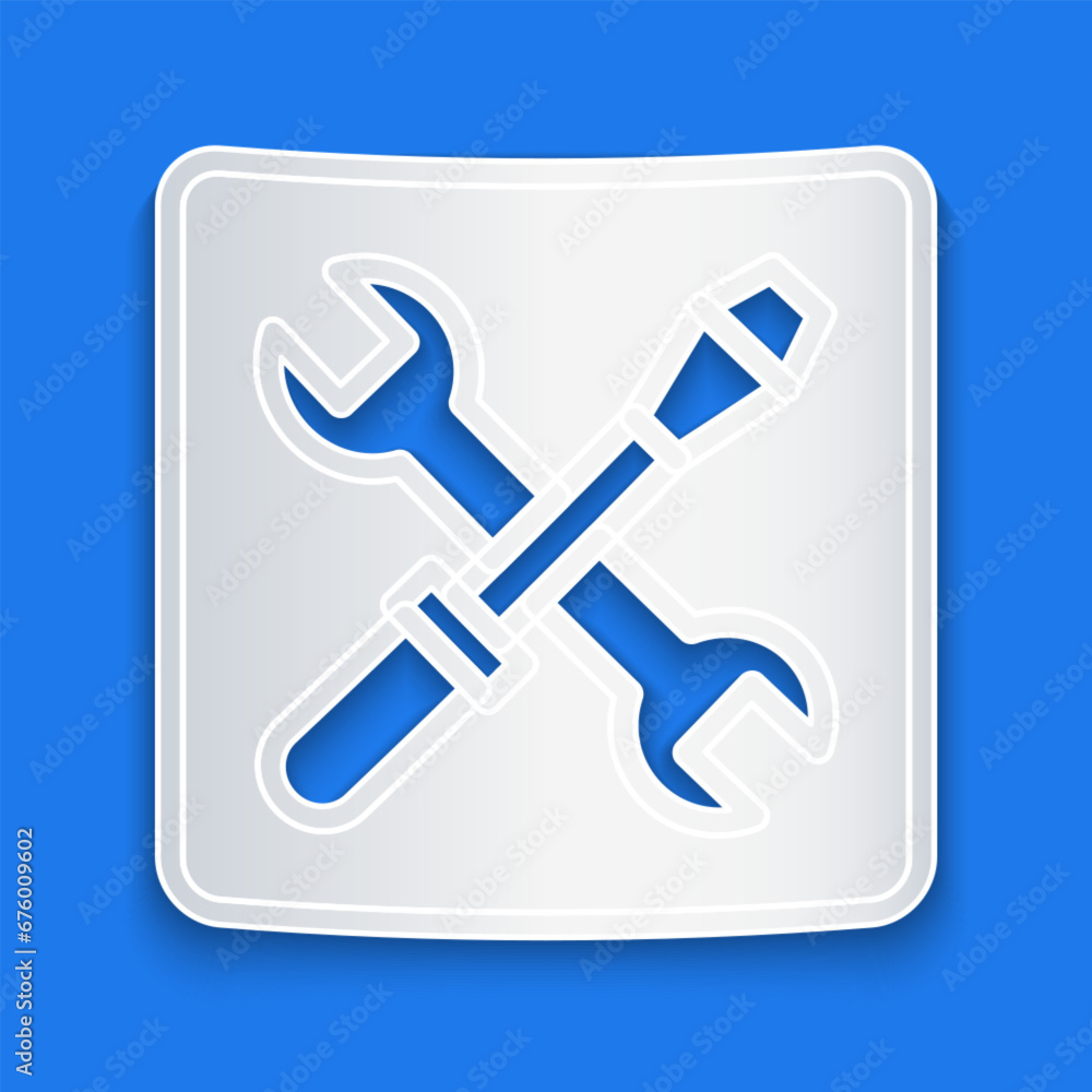 Poster paper cut 3d printer setting icon isolated on blue background. 3d printing. paper art style. vector