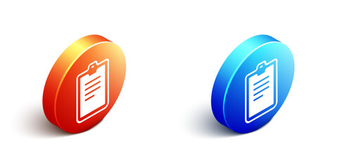 Isometric Psychological test icon isolated on white background. Orange and blue circle button. Vector