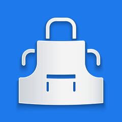 Paper cut Kitchen apron icon isolated on blue background. Chef uniform for cooking. Paper art style. Vector