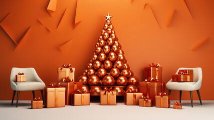 Christmas tree made from bubbles with gifts