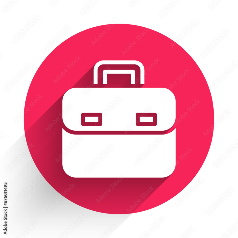 Poster white briefcase icon isolated with long shadow background. business case sign. business portfolio. r