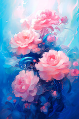 Fototapeta na wymiar Delicate pink and blue roses flowers. Generative AI