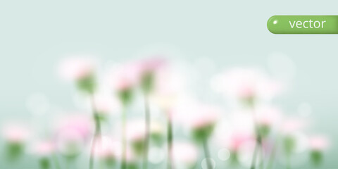 Abstract floral pastel background. Blurred flowers with bokeh on a light green background. Vector image