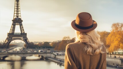 Obraz premium smiling happiness cheerful traveller wear casual cloth take a sight seeing travel in attractive famous urban city destination woman travel in city background concpet