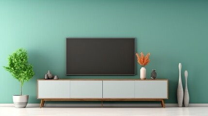 Two tone color wall background,Modern living room decor with a tv cabinet.3d rendering