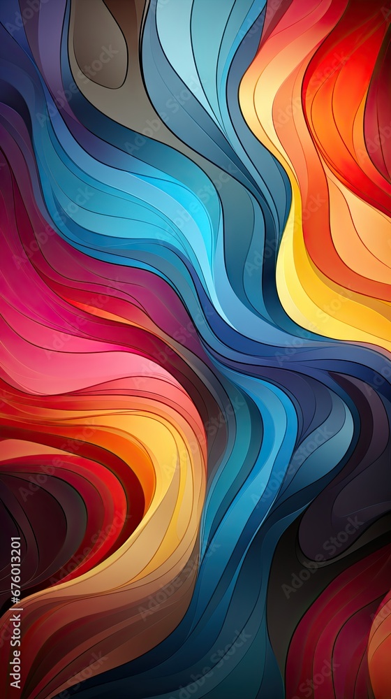 Poster a colorful abstract background with wavy lines and a black background with a red, yellow, blue, and 