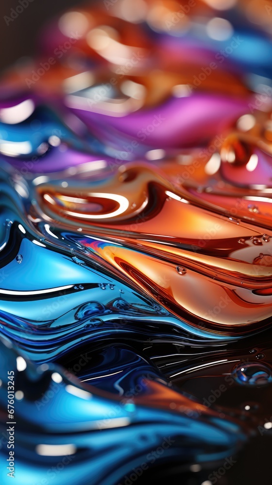 Poster a close up of a multicolored surface with a reflection of the colors of the water on the surface. ge