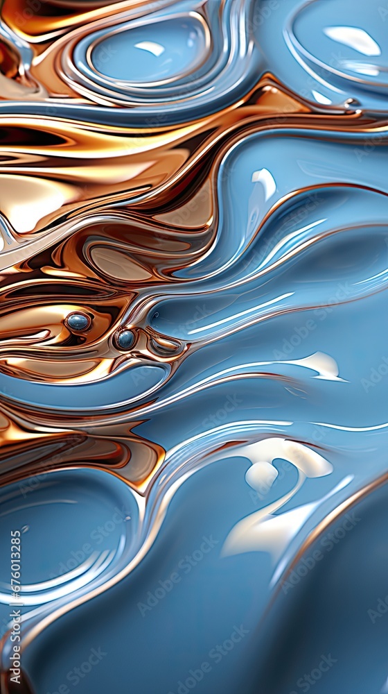 Poster a close up of a blue and gold background with a wavy design on the top of the image and bottom of th