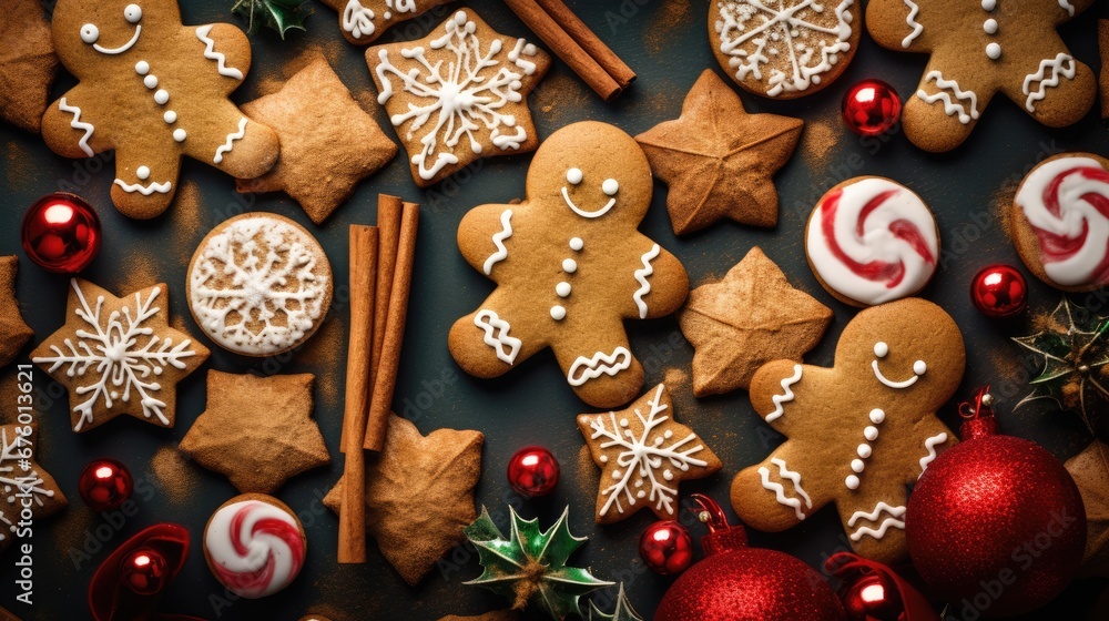 Aufkleber a table topped with lots of different types of gingerbreads and candy canes on top of each other. ge