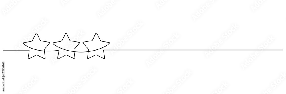 Poster One continuous line drawing of stars. Rating service and high quality review and feedback from customer in simple linear style. Christmas divider in editable stroke. Doodle vector illustration