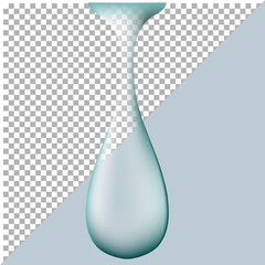realistic falling drop of water on transparent and blue background