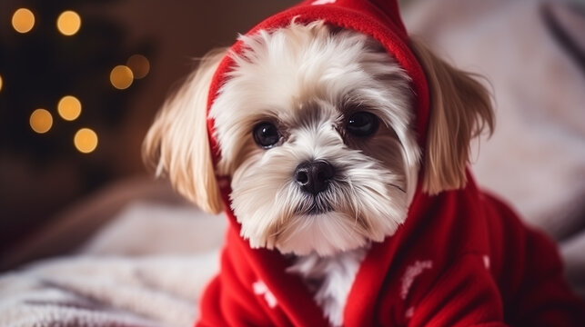 ai generated image with a cute dog wearing santa hat