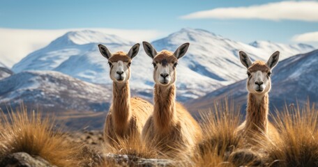 Peruvian Panorama - Guanacos Gracing the Slopes of the Andes. Generative AI