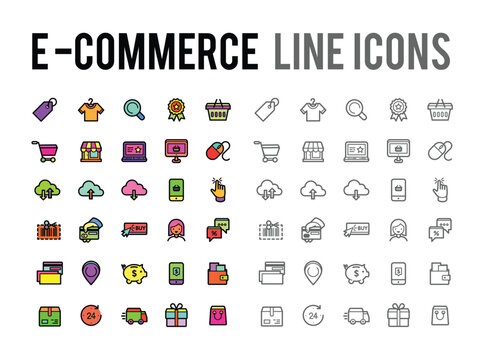 E-commerce online shopping, delivery vector line icon collection set for eshop seller
