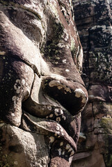 Exterior of the Bayon temple with gargantuan faces, Angkor Thom, Angkor, Cambodia, Asia