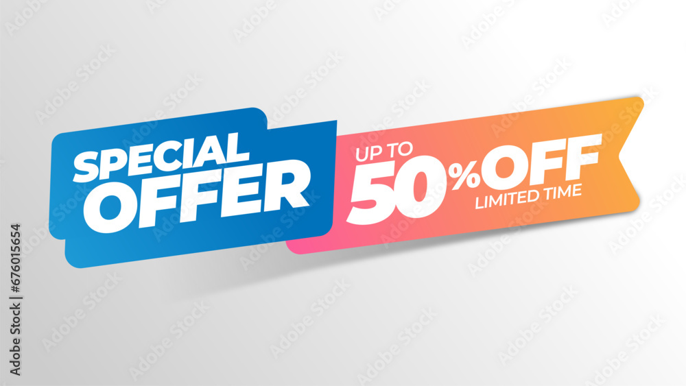 Wall mural Sale discount banner template. Promotion offer 50% discount. Vector graphic resources for ads  design and all kind of product marketing. White Background.