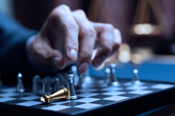 Businessman playing chess think problem solving. business competition planning teamwork,International chess, ideas and competition and strategy, business success concept,strategic concept... - obrazy, fototapety, plakaty