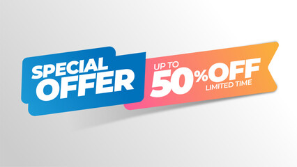 Sale discount banner template. Promotion offer 50% discount. Vector graphic resources for ads  design and all kind of product marketing. White Background.