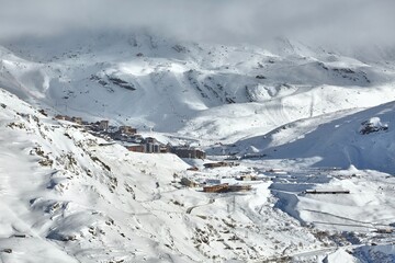 Fototapeta na wymiar French alpines ski resort in the mountains, Val Thorens