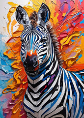 Fototapeta na wymiar modern colorful zebra oil painting. Abstract painting for interior decoration. contemporary style artwork with chaotic paint strokes and splashes, artist collection of animal painting. Set of pictures