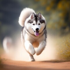 Fototapeta premium Siberian Husky Leaving the house, it ran at speed.