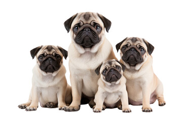 Pug dogs looking at the camera isolated on transparent background