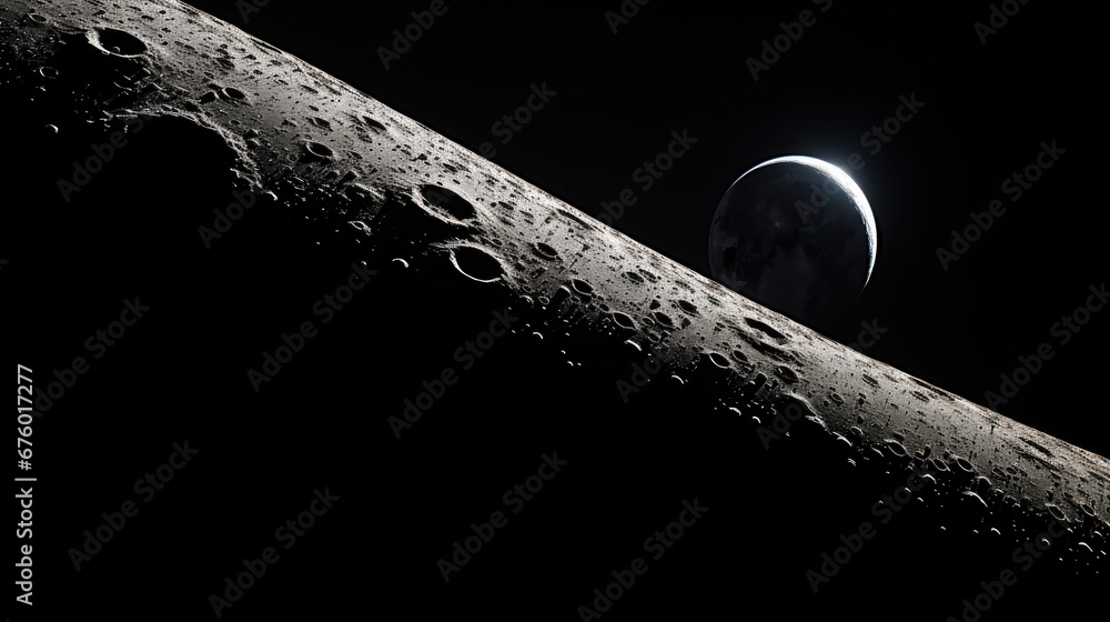 Poster a close up of a moon in the dark sky with a half - moon in the middle of the picture. generative ai