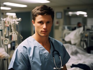 Intense Gaze: Genuine Emotion Captured in Hospital Workplace