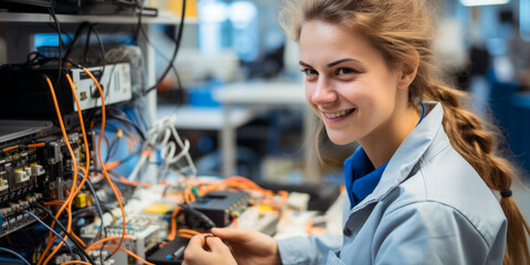 Expert Electronic Technician Modifying Electrical Components in High-Tech Facility