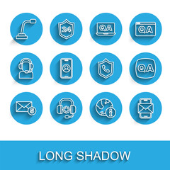 Set line New, email incoming message, Headphones, Microphone, Information, Mobile and envelope, Telephone 24 hours support, Question Answer and icon. Vector