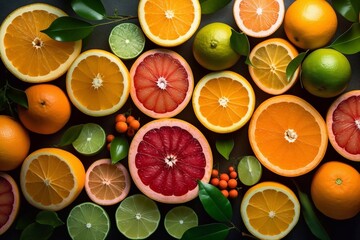 Citrus fruits - orange, lemon, grapefruit, mandarin, lime. Generative AI