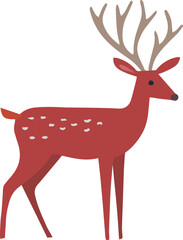 Red reindeer animal. Stag Santas deer. Hand drawn illustration for Christmas greeting cards, invitation. Winter wildlife concept. Isolated vector, cartoon clipart. Scandinavian minimal design