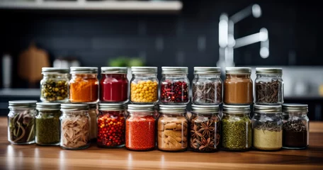 Fotobehang The Magic of Spices Stored in Neat Jars. Generative AI © Godam