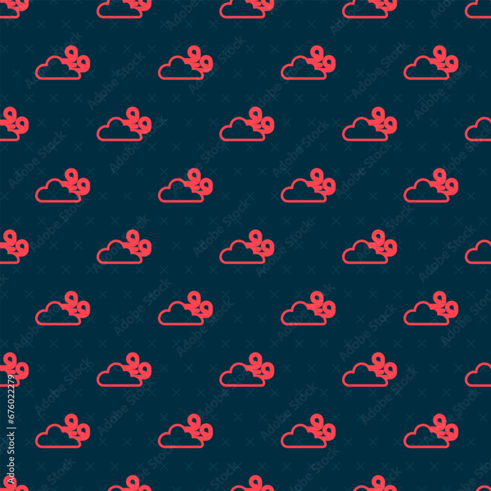 Poster red line windy weather icon isolated seamless pattern on black background. cloud and wind. vector