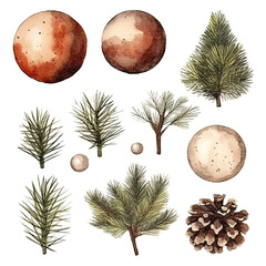 Scandinavian Christmas Watercolor Elements, without background in PDF format