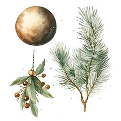 Scandinavian Christmas Watercolor Elements, without background in PDF format