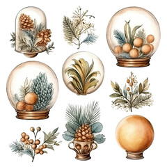 Scandinavian Christmas Watercolor Elements, without background in PDF format