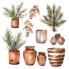 Scandinavian Christmas Watercolor Elements, without background in PDF format