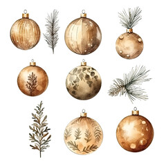 Scandinavian Christmas Watercolor Elements, without background in PDF format
