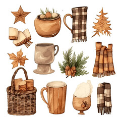 Scandinavian Christmas Watercolor Elements, without background in PDF format